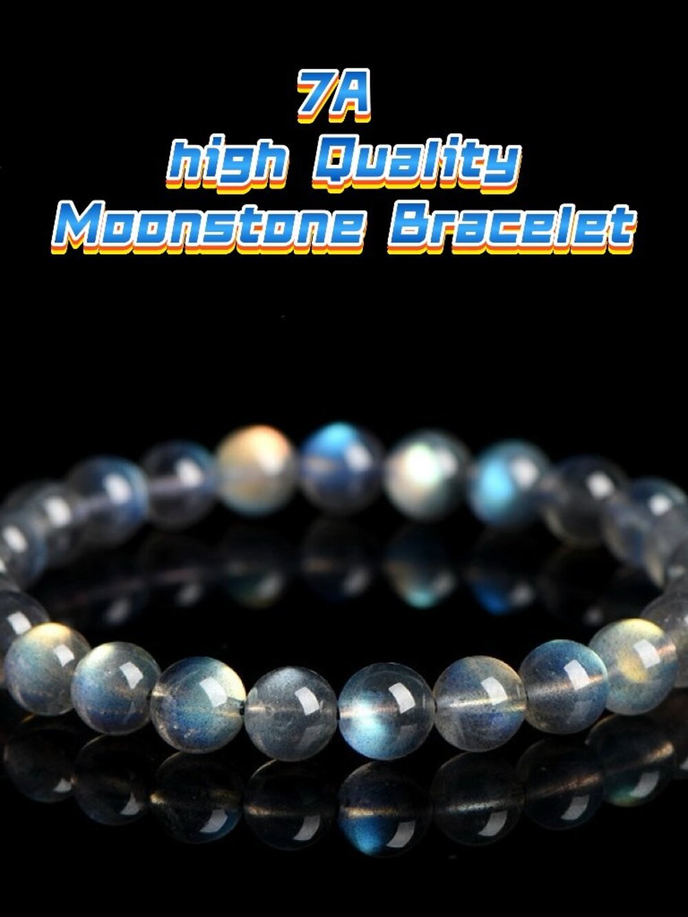 Handmade Natural Moonstone Stone Bracelet 7+mm Ice Blue Crystal Stretch Bracelet